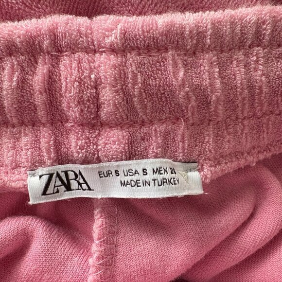 Zara Terry Cloth SET Scoop Neck Crop Top High Waist Shorts Pink Size Small - Picture 9 of 10